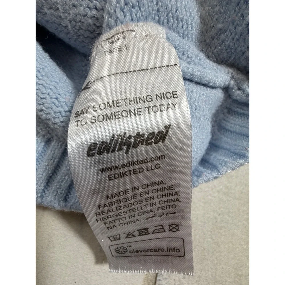 Edikted Light Blue Cropped Knit Sweater Spread Collar V-Neck Size S/M